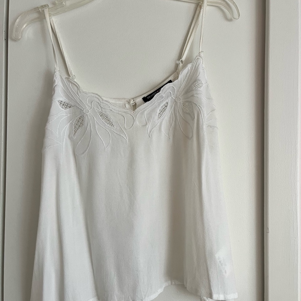 Brandy Melville White Floral Detailed Tank
